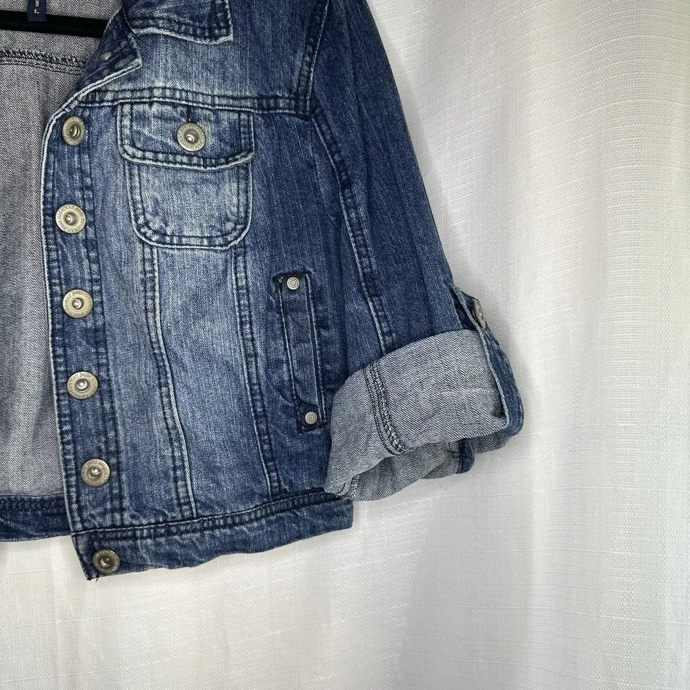 Highway Jeans Youth L Cropped Denim Jacket Blue Distressed Rocker Style - Picture 5 of 13